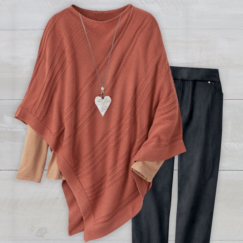 Coldwater Creek Ribbed Fall Foliage Poncho